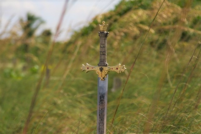 medieval sword in grass do you feel like a famous historical person